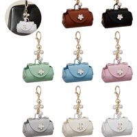 Cute Mini Keychain Bag Fashionable Coin Purse Pearl Key Fob Korean Style Leather Car Key Chain Women's Gift