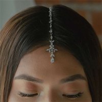 Exquisite Shiny Zircon Forehead Chain Premium Water Drop Pendant One Word Clip European and American Bridal Hair Accessories