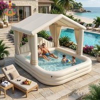 Inflatable Pool with Sunshade Canopy, Family Outdoor Backyard Water Play Pool for Kids and Adults, 6-Person Capacity