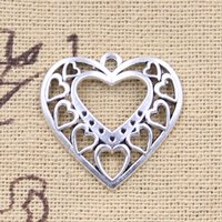 20pcs Charms Hollow Heart 24x25mm Antique Silver Color Pendants DIY Crafts Making Findings Handmade Tibetan Jewelry