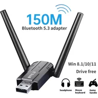 150M Bluetooth 5.3 Free Driver USB Bluetooth Dongle Adapter for PC Windows 11/10/8.1 Mouse Keyboard Audio Receiver
