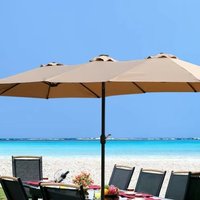 M 15x9ft Heavy Duty Outdoor Garden Sunshade Parasol Manual Lift Solar Patio Marketing Umbrella With Light And Base
