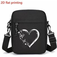 Stylish Black Butterfly Heart Print Crossbody Bag Men Women Phone Purse with Zipper Casual Daily Commute Small Shoulder Bag
