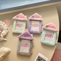 MINKYS Kawaii House Shape Fluffy 3 inch Kpop Photocard Holder Photo Card Holder Bag Pendant School Stationery