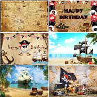 Pirate Backdrops banner For Photo Old Treasure World Map happy Birthday Party Baby Portrait Photographic Background