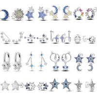 925 Sterling Silver Fashion Starry Moon Sun Series Stud Earring Zircon For Women Exquisite Daily Wear Jewelry Accessories Gifts