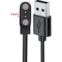 2-Pin USB Data Charging Cable with Magnetic Connector for Smart Watches - Compatible with 2.5Mm Black