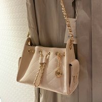 XiaoXiao Women's Tote Bag with Drawstring Chain for Commuting 2026 Spring Fashion Casual Simple Style Square Shape PU Leather