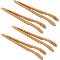 4 Pcs 7.08" Bamboo Tongs Bamboo Chinese Tea Tongs Bamboo Toaster Tongs Kitchen Food Tongs Eco-Friendly Curved Arms with Teeth