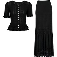 26131 High Version Summer New Versatile Elastic Knitted Button Short Sleeved Top Cardigan+slim Cut Hollow Half Skirt Women's Set