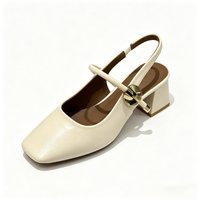 Women's Comfortable Block Heel Slingbacks, Adjustable Buckle Square Toe Casual Shoes, Versatile Spring Summer Heels for Women