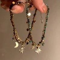 ZAKOL Vintage Natural Stone Double Layered Beads Bracelets for Women Fashion Star Pendant Bracelets Y2K Charm Jewelry Gifts
