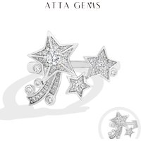 ATTAGEMS Light Luxury All Moissanite Star Rings 925 Sterling Silver for Women Unique Design With Lucky Genuine Fine Jewelry Gift