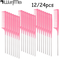 12/24pcs Professional Rat Tail Comb Heat Resistant Fine Tooth Hairbrush Anti-static Hair Styling Tools Salon Accessories