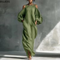 Bohemian Women's Dresses Vacation Style Sexy Off Shoulder Lantern Sleeve Maxi Dress 2026 Spring Summer Casual Pocket Long Dress