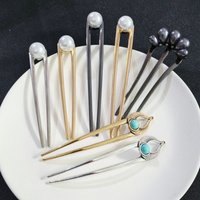 Vintage Metal U-Shaped Hair Forks Long Thick French Hairpins For Women Bun Updo Fashion Hair Sticks Pearl Hair Accessories