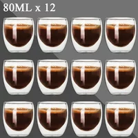 80ML Double Wall Glass Cup 2/12PCS Transparent Handmade Heat Resistant Tea Drink Whisky Wine Set Espresso Coffee Milk Mugs Gift
