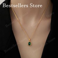 925 Sterling Silver 18-Inch Charm Necklace with Emerald and Zircon—Elegant, Feminine, Fashionable, Party, Gift Jewelry