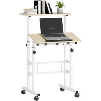 HOMCOM Escritorio para sentarse y ponerse de pie, escritorio de altura ajustable 60x60 cm, mesa para ordenador con ruedas y bandeja reclinab