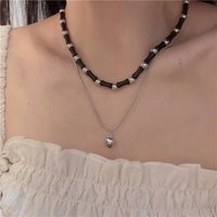 2 Pcs Retro Peace Buckle Pendant Necklaces Double-layer Natural Stone Beads Chains Necklace Women Chinese Style Jewelry Sets