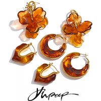 Yhpup Acetate Acrylic Resin Chunky Geometric Flower Hoop Earrings for Women Daily Stainless Steel Popular Jewelry Accessories