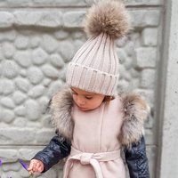 Große Pelz Pom Pom Beanie Hut Eltern Kinder Warme Gestrickte Winter Hüte Baby Mädchen Jungen Echt Waschbären Pelz Bommel Beanies Kappe