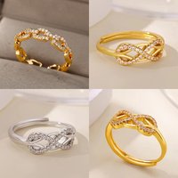 Zircon Infinite Symbols Rings For Women Stainless Steel Geometric Infinite Adjustable Ring Waterproof Party Anniversary Jewelry