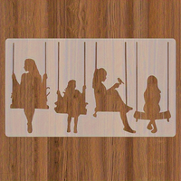 1PC 8.1 x 11.8 Inch Girl on Swing Stencil Reusable Silhouette Painting Template for Wall Wood Canvas Fabric DIY Home Decor