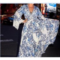 26 year spring and summer Australian niche silk diamond inlaid ethnic style blue and white porcelain fairy long dress