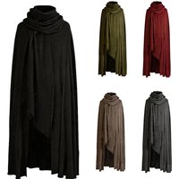Men Women Medieval Hooded Cloak Long Renaissance Cape with Attached Scarf LARP Cosplay Robe in Multiple Colors