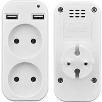2026 EU Plug Power Strip Wall Socket Adapter, 2 AC Outlets & 2 USB Ports, 1200W 250V Portable Charger for Smartphones Tablets