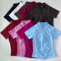Pericic Short Sleeve Zippy Sports Top Yoga T-Shirt Jacket Seamless GYM Clothes Fitness Pilates Running Quick Dry Workout Shirts