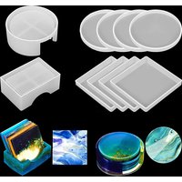5Pcs/Set DlY Epoxy Resin Cup Coasters Making Silicone Molds, Including Round and Square Shapes Coaster Silicone Molds