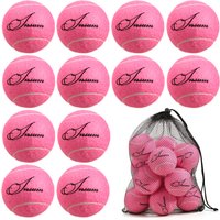 12pcs Tennis Balls with Mesh Carry Bag Practice Ball High Elasticity Pet Dog Playing Balls Outdoor Training Sports Rubber Tennis