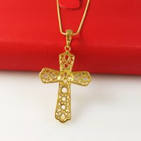 Religious Belief 24k Necklace Gold Plated Cross Necklace Snake Chain Male & Female Jewelry Gift