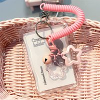 Cute Kpop Star Photo Card Holder Transparent Soft Silicone Belt Star Bell Keychain Student ID Card Holder Idol Picture Storage
