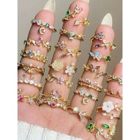 Sparkling Colorful Dazzling CZ Finger Flower Rings For Women Luxury Bow Pink Zircon Ring Wedding Jewelry For Wife & Girlfriend