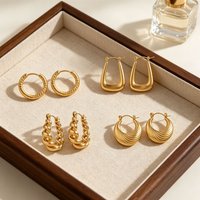 Dainty Geometric Waterproof Vintage Gold Plated Stainless Steel Dangle Huggie Chunky Hoop Stud Earrings Jewelry Gift for Women