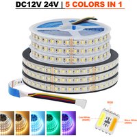 5m RGB CCT LED Strip Light 5 Colors In 1 Chip 12V 24V DC RGBCCT 5050 60 90 LEDs Flexible Ribbon Tape IP30 IP65 IP67 Waterproof