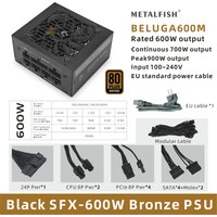 METALFISH SFX 80Plus Bronze 500/600W PSU Black Power Supply Full-Modular For Mini ITX Chassis Small Computer Case 100/240V Input