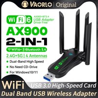 AX900 WIFI6 USB Adapter 2IN1 Bluetooth 5.4 Dual Band 2.4G&5G 900Mbps WiFi 6 802.11AX USB3.0 Wireless Card Receiver For WIN10/11