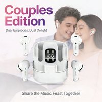 DX16 Couple TWS Bluetooth Wireless Earphones Backpack-Style Digital Battery Level Display HiFi Ultra-Long Life Transparent Case