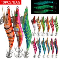 ShareShark 10pcs/bag 2.5#Luminous wooden shrimp bait, equipped with squid hook, saltwater and freshwater artificial shrimp bait