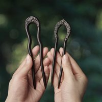 U Shape Chinese Hair Stick Chopsticks Black Wooden Flower Pattern Hairpin Vintage Hanfu Cheongsam Decor Hair Bun Jewelry