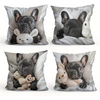 1/4pcs French Bulldog Patterned Pillowcases with Cute Teddy Bears Sofa cushion cover home bedroom room decoration