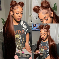 30 40 Inch Chocolate Brown Bone Straight 13x6 HD Lace Frontal Wig For Women 13x4 Lace Front Brazilian Human Hair Wigs Pre Plucked 0 Inches Chocolate Brown 13x6 Lace Front Wig 220% Density Straight