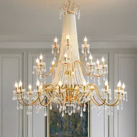French Candle E14 Led Chandelier Villa Stairs Pearl Crystal Led Pendant Lights Hotel Art Decor Suspend Light Led Luminarias