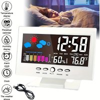 Multifunction Digital Alarm Clock with Weather Forecast Thermometer Calendar Display USB Powered Autoech Snooze Mechanical Butto