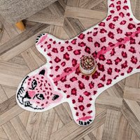 VIKAMA Cartoon Leopard Pattern Striped Animal Print Floor Mat, Soft And Absorbent, For Bathroom, Living Room Carpet Home Decor