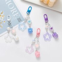 Cute Acrylic Heart Bell Beaded Keychain Candy Color Hollow Star Pendant Keyring For Women Airpods Purse Handbag Purse Decor Gift